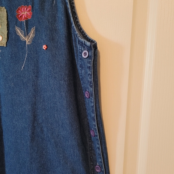 Vingtage Erika&Co Maxi Denim Dress Large Floral Embroidered Patchwork Blue - Picture 4 of 7